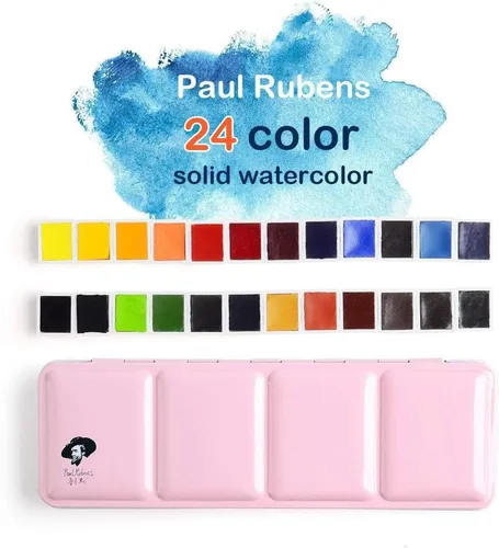 Miniatura 7 de Paul Rubens Juego de pintura de acuarela grado artista, 24 colores vivos con caja de metal portátil para artistas, principiantes, aficionados