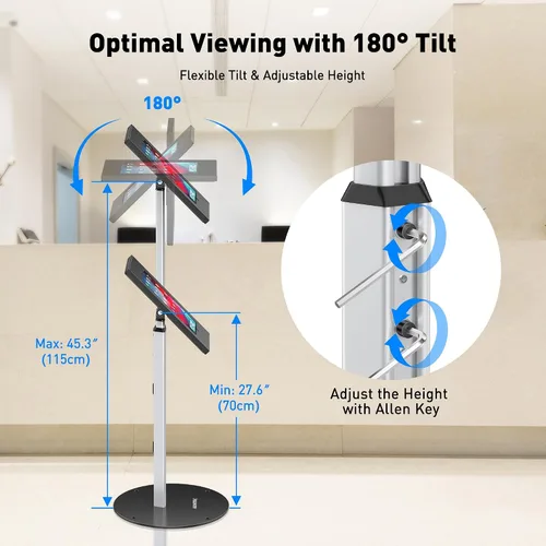 Miniatura 5 de AboveTEK Soporte de piso antirrobo para iPad, soporte de tableta de quiosco de seguridad robusto, soporte seguro ajustable en altura con mecanismo