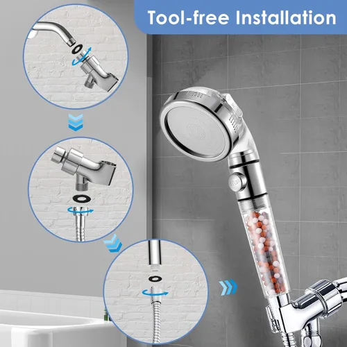 Miniatura 6 de Vacto Cabezal de ducha de mano de alta presión con filtro, kits de cabezal de ducha con manguera y soporte, suavizador de agua dura purificador