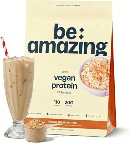 BE AMAZING Proteína vegana en polvo, avena de azúcar morena, 0.71 onzas de proteína de guisante a base de plantas, fibra prebiótica, baja en