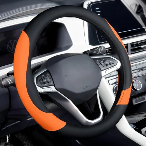 Miniatura 19 de Coverado Funda para volante de automóvil, fundas para volante de cuero napa negro, universal de 14-15 pulgadas, antideslizante, protector de volante