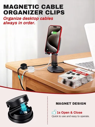 Miniatura 2 de Paquete de 10 soportes magnéticos giratorios con caja, clips giratorios de 360° para mesita de noche, con adhesivo fuerte sin residuos