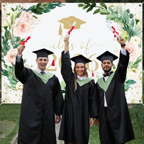 Miniatura 5 de Avezano Fondo floral de graduación guirnalda de flores decoraciones de fiesta de graduación 2026 Congrats Grad Class of 2026 Sesión de fotos fondo