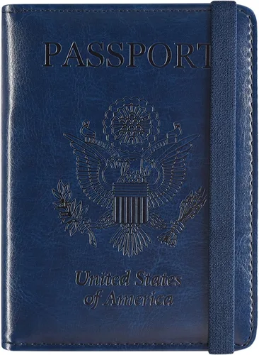 Miniatura 10 de ACdream - Funda para pasaporte, billetera o cartera de viaje de piel con bloqueo RFID para pasaporte con cierre de banda elástica, Ab-oro rosa)