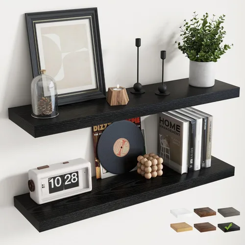 Miniatura 12 de Estantes flotantes para pared con soportes invisibles, estantes de madera de ingeniería montados en la pared con grano de madera para sala de estar