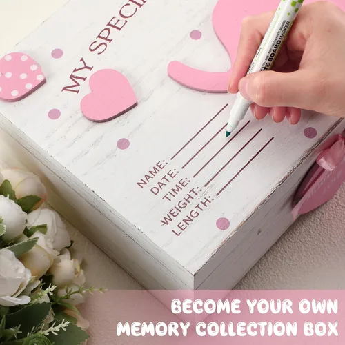Miniatura 4 de Soaoo Caja de recuerdos de madera 3D para bebés, caja de recuerdos de elefante para niñas y niños, regalo para nuevos padres, recién nacidos, Rosa