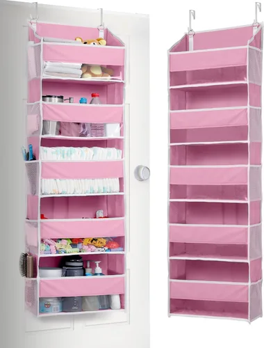 Miniatura 12 de ULG Organizador para colgar sobre la puerta, 5 niveles extra grande con 10 bolsillos de malla, capacidad de 100 libras, organizador de puerta Beige