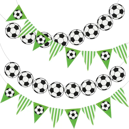 Zonon 4 piezas de banderines de béisbol y fútbol, decoraciones de fiesta de cumpleaños, guirnalda de papel de bola deportiva para suministros de
