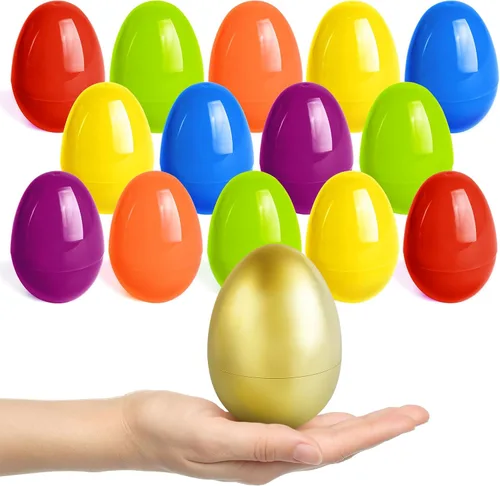 SpringFlower Huevos de Pascua sin llenar de 3.5 pulgadas, 36 huevos coloridos más 1 huevo dorado, huevos de plástico vacíos rellenables con dulces,