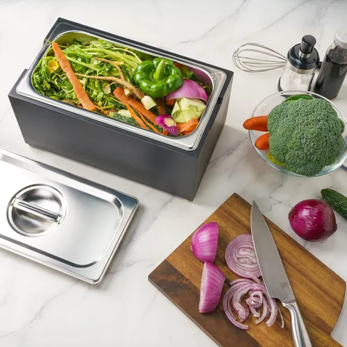 Miniatura 5 de Art Secret Cubo de abono para encimera de cocina de 1.6 galones, inserto a prueba de olores con caja de madera de pino (gris)