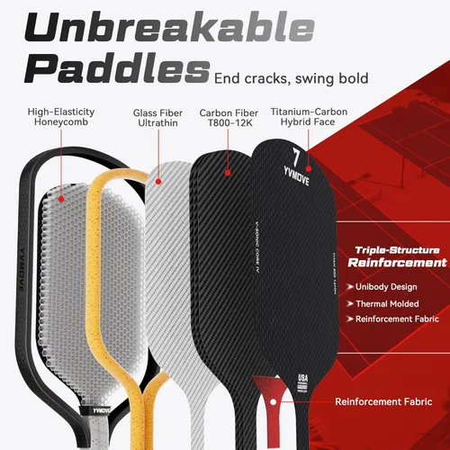 Miniatura 6 de Pickleball Paddles for Advanced Players Control & Power Ti-Carbon Hybrid Face V-Sonic III STR-Core 16MM Large Sweet Spot Mid