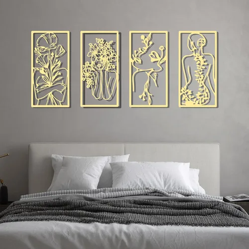 Miniatura 6 de Cindeer 4 piezas de arte de pared de metal minimalista abstracto para mujer, línea de arte de pared dorada, dibujo de línea de metal, arte colgante