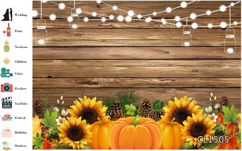 Miniatura 3 de LB Telones de fondo de Acción de Gracias para fotografía, cosecha, calabaza, girasoles de pino, madera rústica, fondo de fotos, pancarta de fiesta