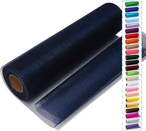 Miniatura 19 de Rollos de tela de tul negro con cristales y organza 12 pulgadas por 150 pies (45,72 m), tela transparente para manualidades, lazos de tutú