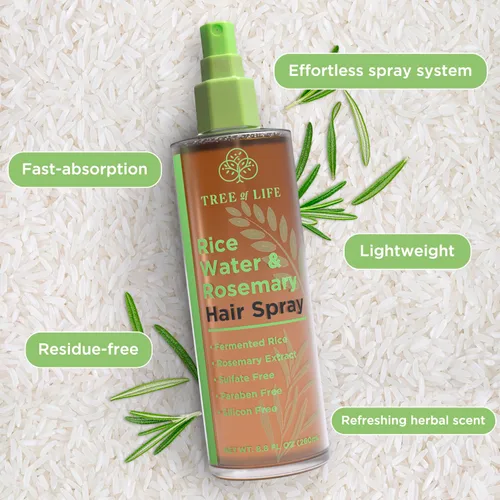 Miniatura 5 de Spray de agua de arroz para el crecimiento del cabello (8.8 onzas líquidas), arroz fermentado para engrosar el cabello, cafeína, extracto de romero