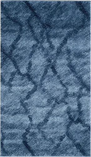 Miniatura 3 de SAFAVIEH Retro Collection - Alfombra decorativa de 3 x 5 pies, azul y azul oscuro, diseño abstracto moderno, no desprende pelusa y de fácil cuidado
