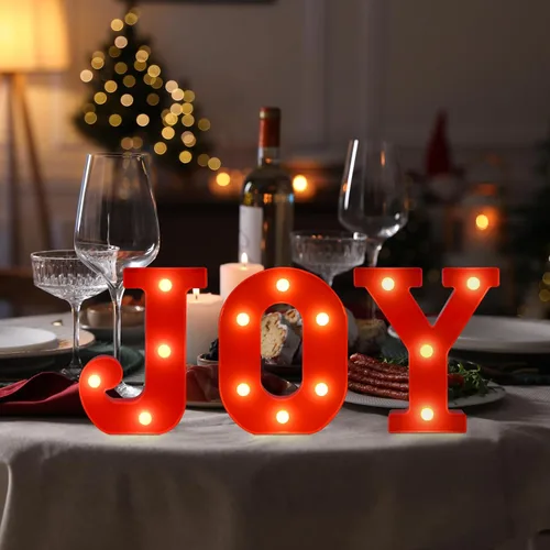 Miniatura 7 de EDYCON Letrero de Luces con Letras de Navidad Decoraciones de Mesa Letras LED de Navidad con Luz a Pilas para Hogar Bar Fiesta de Navidad Dormitorio