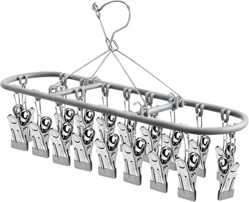 Miniatura 7 de PHYDELU Estante de secado para ropa con 24 clips, colgador de calcetines para secar, colgar ropa para secadora, ropa interior, perchas para ropa