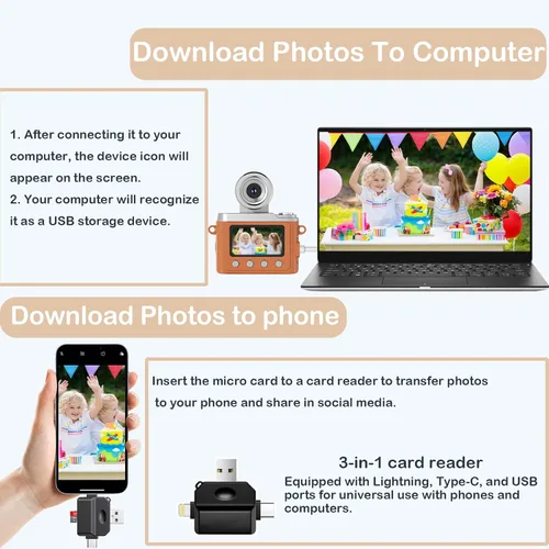 Miniatura 6 de Mini cámara digital con llavero, cámara CCD retro 1080P Videocámara digital con lente abatible con tarjeta de 32 GB y lector de tarjetas 3 en 1