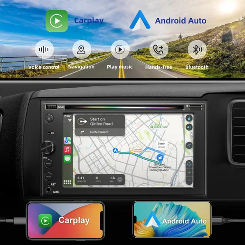 Miniatura 5 de Estéreo de coche de doble DIN con reproductor de CD/DVD, pantalla táctil de 7 pulgadas con Apple CarPlay y Android Auto, Bluetooth5.2, cámara