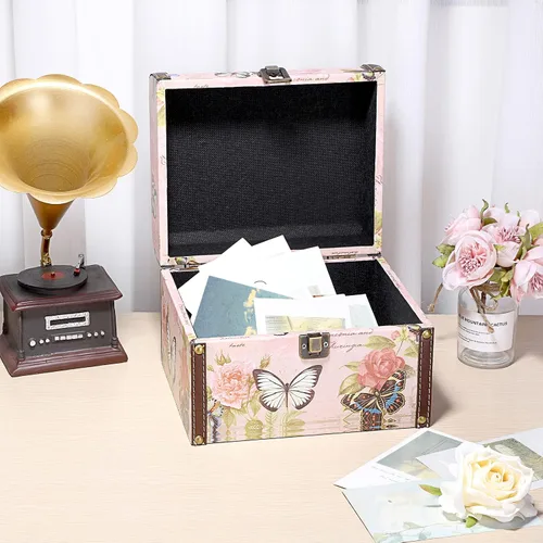 Miniatura 6 de ELLDOO Cofre decorativo del tesoro, caja de almacenamiento de madera + piel sintética para joyas, caja de recuerdos para niñas y mujeres