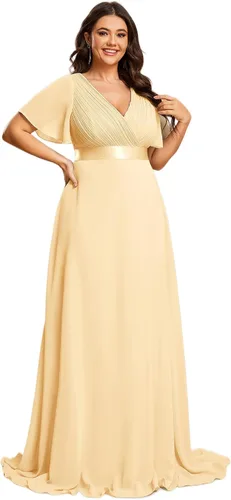 Miniatura 36 de Ever-Pretty Vestido formal para mujer, Navidad, Año Nuevo, cuello en V, gasa, talla grande, largo hasta el suelo, vestido de dama de honor