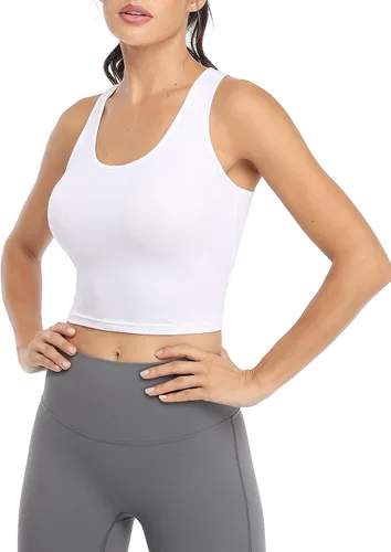 Miniatura 3 de Joviren Camiseta corta de algodón para mujer, camiseta sin mangas de espalda cruzada para yoga, camisetas deportivas atléticas, camisetas