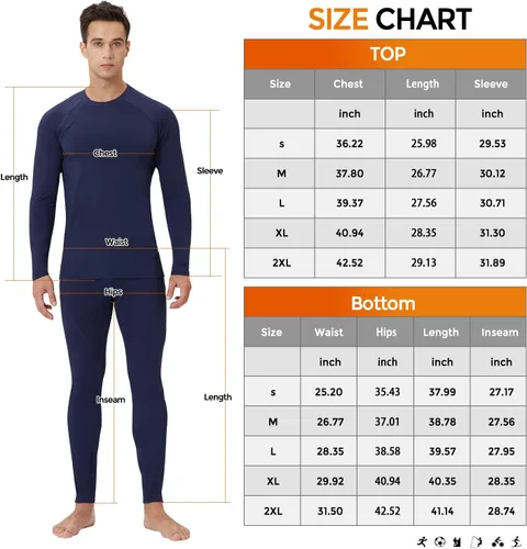 Miniatura 7 de CL convallaria 2 Pack Thermal Underwear for Men - Warm Fleece Lined Long Johns - Winter Gear Base Layer Tops & Bottoms Set