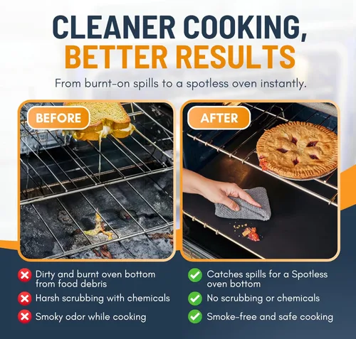 Miniatura 4 de Revestimientos para horno para la parte inferior del horno - Paquete de 2 alfombrillas grandes y resistentes, 17 x 25 pulgadas, antiadherentes, Negro