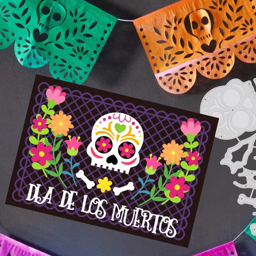 Miniatura 4 de INFUNLY 3 troqueles de corte de calavera de metal para hacer tarjetas, cortadores de velas, flores, troqueladas, plantillas de relieve para Palabras