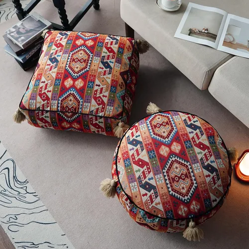 Miniatura 7 de Funda de puf bohemio sin relleno, reposapiés otomano, taburete indio mexicano, puf, almacenamiento para sala de estar, decoración de dormitorio Boho