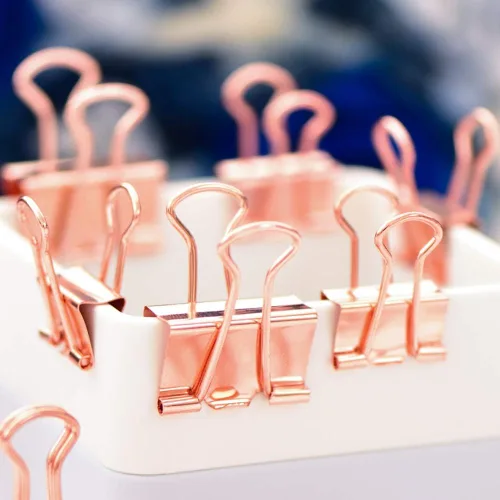 Miniatura 5 de Clips para carpetas de papel con caja para suministros de oficina, escuela y hogar (oro rosa)