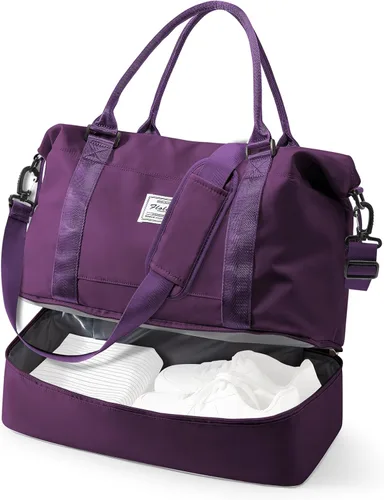 VECAVE Bolsa de viaje para mujer, bolsa deportiva para gimnasio, E20-Púrpura profundo, Grande, Bolsa de viaje