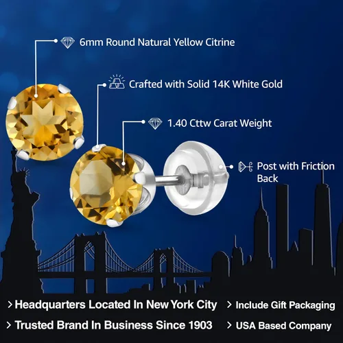 Miniatura 272 de Gem Stone King Aretes solitarios con piedra natal de oro de 14 quilates Redondos de 0.236 in Aretes de oro para mujeres y hombres