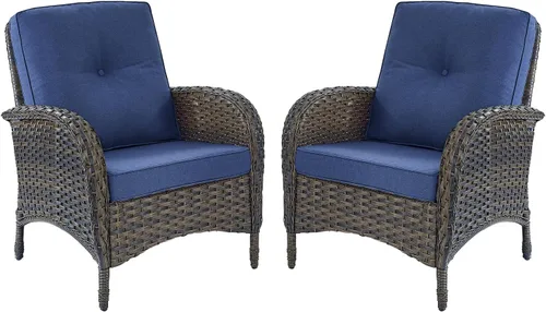 Miniatura 19 de HUMMUH Juego de 2 sillas de mimbre para exteriores, sillas de comedor con respaldo alto y asiento profundo para jardín, porche, patio trasero