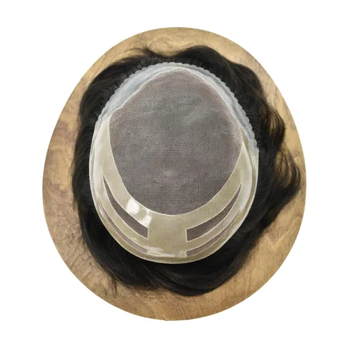 Miniatura 7 de Piezas de cabello humano real para hombre, tupé duradero para hombres, sistema frontal de línea capilar natural para hombre, repuesto para protesis