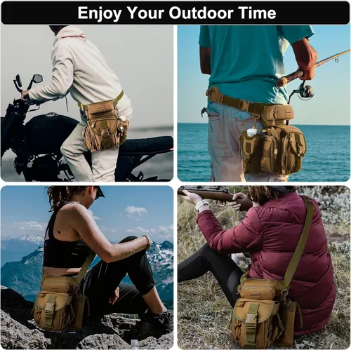 Miniatura 4 de Jueachy Bolsa de pierna caída para hombre, mochila táctica de detección de metales para muslos con bolsa para botella de agua Canela