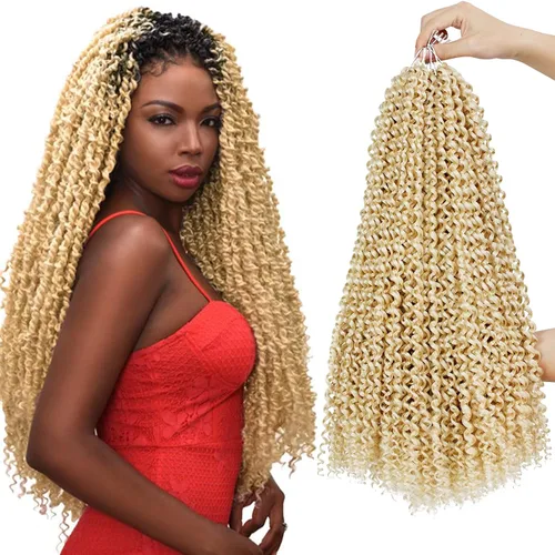 Miniatura 38 de Dorsanee Cabello Passion Twist Ombré de 18 pulgadas, 6 paquetes, Cabello de Ganchillo Water Wave, Cabello Largo Bohemio Rizado para Trenzar