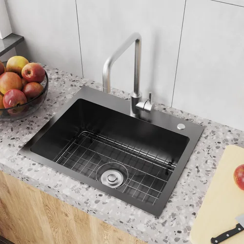 Miniatura 2 de Fregadero de cocina empotrable de 20" x 16" de acero inoxidable 304 de un solo compartimento montaje superior para bar con kit de drenaje y rejilla