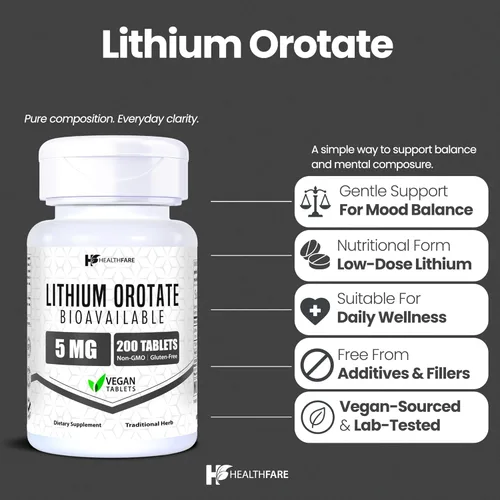 Miniatura 2 de HealthFare Orotato de litio de 5 mg 200 tabletas Suplemento mineral traza Vegetariano, sin OMG, sin gluten Fabricado en los Estados Unidos