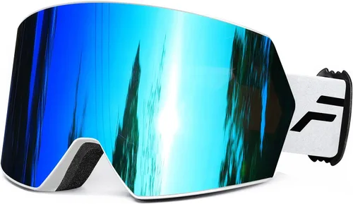 FMY - Gafas de esquí para hombres, mujeres y jóvenes - Gafas de snowboard y esquí con protección antivaho UV400 para adultos Marco azul hielo y