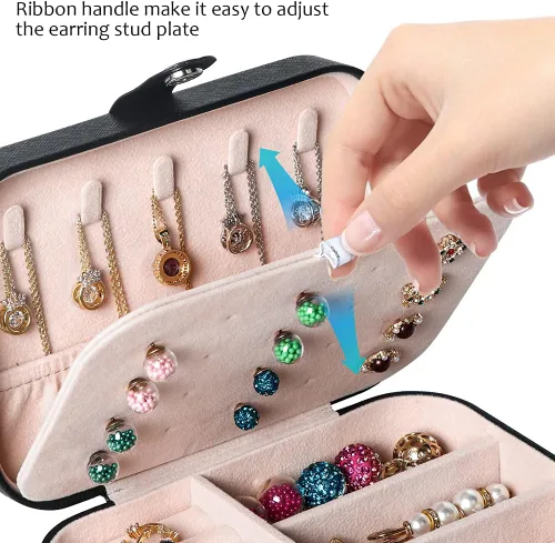 Miniatura 5 de Joyero de viaje, organizador de joyas pequeño de piel sintética para mujeres y niñas, mini estuche de viaje portátil, cajas de almacenamiento