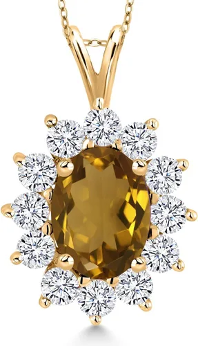 Miniatura 56 de Gem Stone King Collar con piedra natal ovalada de plata chapada en oro amarillo de 18 quilates, ovalado de 0.315 x 0.236 in, collares con colgante