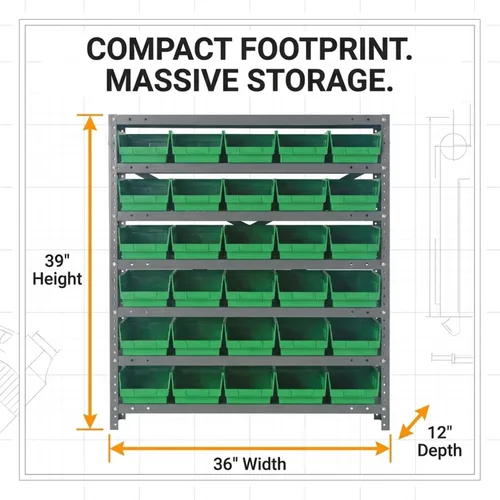 Miniatura 456 de Quantum QSBU-245BK Heavy Duty Shelving Unit with (7) Shelves and (24) QUS245 Black Bins for Garage Warehouse Storage Distribution 400 lb Load