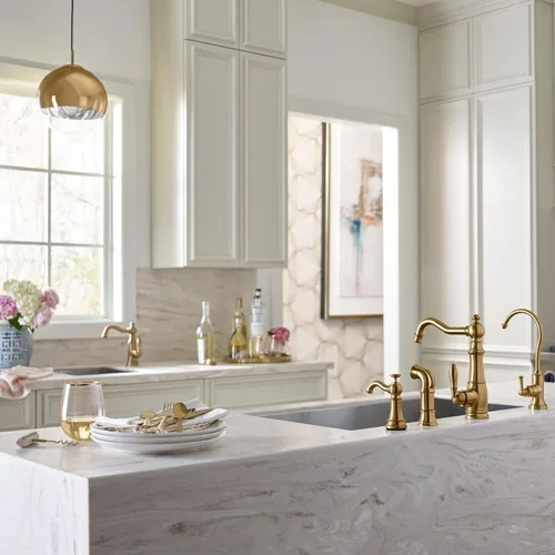 Miniatura 9 de Moen Grifo de cocina de doble junta montada en pared con brazo oscilante plegable de oro cepillado, S664BG