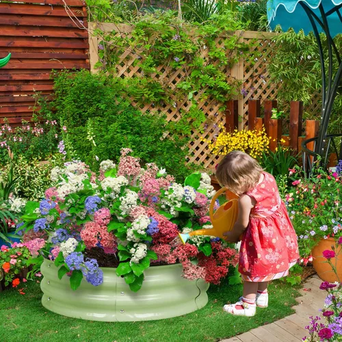 Miniatura 6 de BPS Cama de jardín elevada de metal, paquete de 2 macetas galvanizadas de 2.5 pies de diámetro, cajas de jardín elevadas para macetas de flores