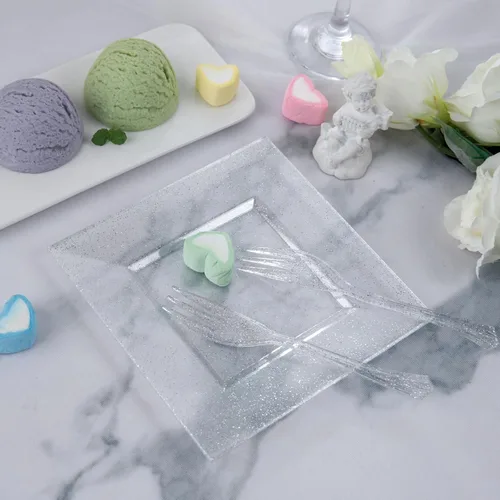 Miniatura 8 de DaYammi Juego de 200 platos de postre que incluye: 100 platos para pastel de 6 pulgadas con 100 tenedores plateados de 5.7 pulgadas, platos