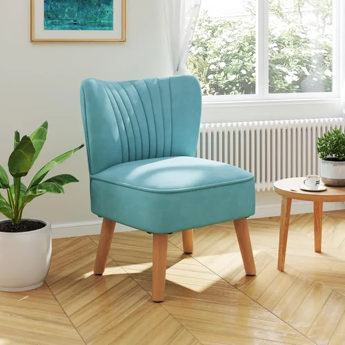 KOMFOTT Silla decorativa de terciopelo, moderna silla de sofá sin brazos con patas de madera de goma maciza, silla de ocio con respaldo de ala con