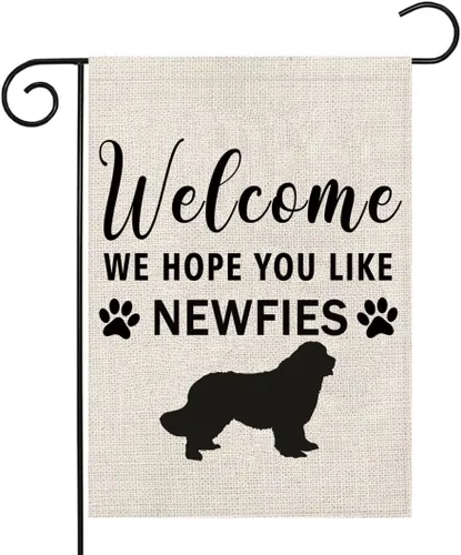 PWHAOO Newfie - Bandera de jardín con texto en inglés "Welcome We Hope You Like Newfie", bandera de jardín de Terranova, regalos para amantes de