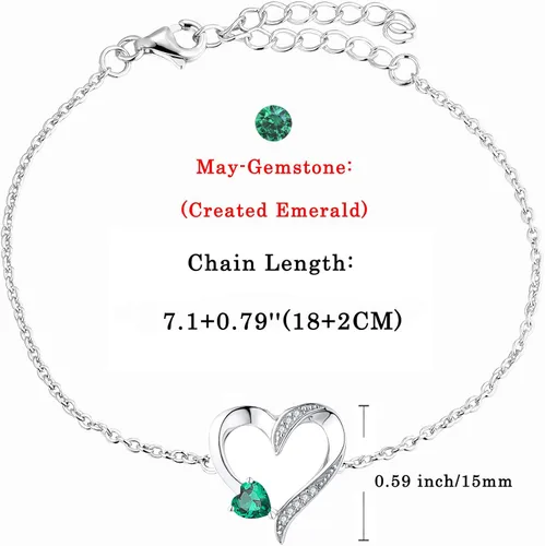 Miniatura 6 de YL Pulseras de corazón de plata de ley 925, regalo de joyería para mujeres y madres, 17 + 1.2in
